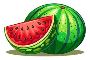 ganze Wassermelone mit saftig Scheibe Schnitt aus. Illustration von frisch Wassermelone. Konzept von Sommer, Frische, Frucht, und gesund Essen. Grafik Kunst. isoliert auf Weiß Hintergrund. drucken, Design Element vektor