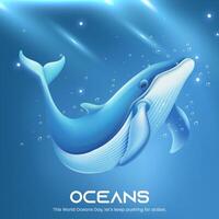 Welt Ozeane Tag Design Vorlage mit Wale vektor