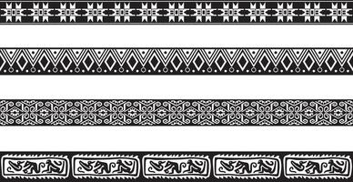 uppsättning av sömlös svartvit geometrisk indisk ornament. gränser, ramar, mönster av inhemsk människors av de Amerika, aztek, maja, inkaor. vektor