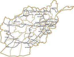 kontur Karta av de stat av afghanistan. de territorium av de republik med stor städer, vägar, gränser av regioner. vektor
