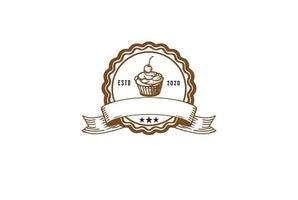 Vintage Retro-Cupcake-Stempel-Label-Siegel-Logo-Design-Vektor vektor