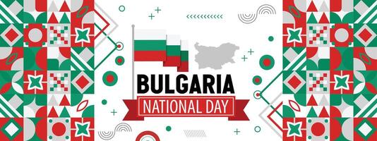 bulgarien nationell dag baner med bulgarian flagga färger bakgrund, kreativ oberoende dag baner med höjning hand. affisch, kort, baner, mall, för fira årlig vektor