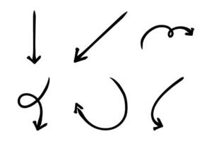 Hand gezeichnet Pfeil gestalten gebogen Linien Satz. vektor