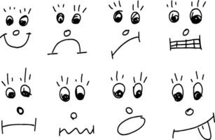 klotter ansikten enkel uppsättning karikatyr eller uttryckssymbol isolerat vektor