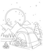 einzigartig Camping Färbung Seite zum Kinder und Erwachsene. Camping Färbung Buch Seite zum Kinder. vektor