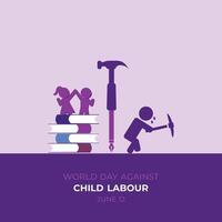 värld dag mot barn arbetskraft 12 juni sluta barn arbetskraft mall för bakgrund med baner affisch och kort platt illustration vektor