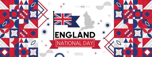 England National Tag Banner mit Karte, Flagge Farben Thema Hintergrund und geometrisch abstrakt retro modern rot und Blau Farbe Design. abstrakt modern Design. vektor