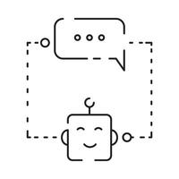 Roboter Symbol. Chatbot Symbol. süß lächelnd bot. Gliederung Roboter unterzeichnen. eben Linie Karikatur Illustration. Stimme Unterstützung Bedienung bot. virtuell online Unterstützung. vektor