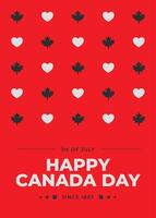 minimalistisch modisch Vertikale Kanada Tag Poster. glücklich Kanada Tag. 1 von Juli Vorlage Design Sieg Tag. Sozial Medien Post, feiern. Ahorn Blätter und Herzen. wir Liebe Kanada. geometrisch Stil vektor