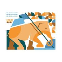 illustration 92 abstrakt geometrisk illustration av elefant innehav en blå flagga vektor