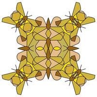 prydnad av geometrisk siffror av fjärilar i kombinatorik stil i guld färger, mandala på en vit bakgrund vektor