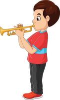 kleiner Junge der Karikatur, der eine Trompete spielt vektor