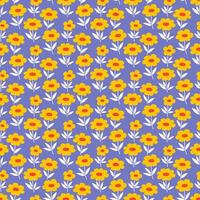 blommig sömlös mönster med små gul blommor och vit löv på en blå bakgrund. årgång ditsy stil tyg. dekorativ skriva ut, illustration vektor