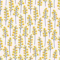 Ast mit Mimose Blumen, nahtlos Muster. Blumen- Zweige auf ein Beige Hintergrund. Wiese botanisch drucken, Wildblumen vektor