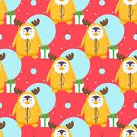 Pinguine nahtlose Muster. Cartoon-Pinguine in verschiedenen Posen und Emotionen. Vektor niedlichen Winter Abbildung blauen Hintergrund. Frohe Weihnachten und ein glückliches neues Jahr nahtloses Muster mit Pinguinen im Vektor