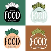Sammlung von Hand gezeichnet Logos und Symbole von organisch Essen, Bauernhof frisch und natürlich Produkte, Elemente Sammlung zum Essen Markt, organisch Produkte. vektor