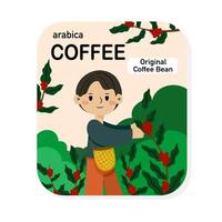 Kaffee Paket Design Satz. Etikette Sammlung, Vorlage zum Marke Verpackung Hand geröstet Kaffee Bohnen. Illustration von glücklich Pflücker Ernte rot Beeren. vektor
