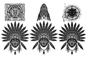 inföding amerikan prydnad stam- tatuering svart silhuett, amerikan indisk tatuering stam- design, inföding amerikan tatuering stam- kvinna vektor