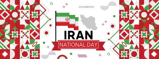 iran nationell dag baner med Karta, flagga färger tema bakgrund och geometrisk abstrakt retro modern color design vektor