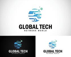 värld teknologi logotyp design mall vektor