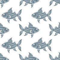 sömlös mönster, silhuetter av hav fisk med vågor på en vit bakgrund. skriva ut, textil- vektor