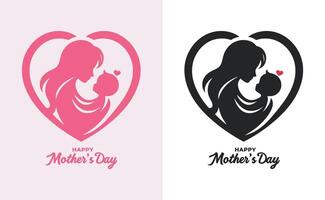 Frauen und Kind Logo Design Mutter Tag Besondere können Sein benutzt im Sozial Medien Post, Gruß Karte Design, Banner und Plakate. glücklich Mütter Tag Silhouette zum Beste Mama und Kind Liebe Karte Design vektor