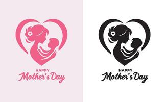 Frauen und Kind Logo Design Mutter Tag Besondere können Sein benutzt im Sozial Medien Post, Gruß Karte Design, Banner und Plakate. glücklich Mütter Tag Silhouette zum Beste Mama und Kind Liebe Karte Design vektor