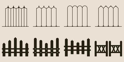 einstellen bündeln Zaun minimalistisch Linie Kunst und Jahrgang Logo Symbol und Symbol Illustration kreativ Design. vektor