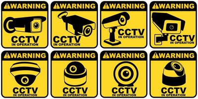 uppsättning tecken cCTV ikon. varning säkerhet kamera logotyp design illustrationer vektor