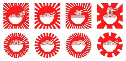 einstellen steigend Sonne Ramen Symbol. japanisch Nudeln Logo Illustration vektor