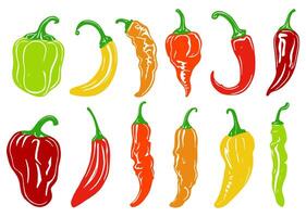 uppsättning styrka nivå kryddad chili peppar ikon. varm betyg design illustration vektor