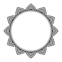 einfach monochromatisch schwarz und Weiß Silhouette geometrisch Blumen- Mandala runden Rahmen Rand Kunst vektor