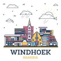 översikt windhoek namibia stad horisont med färgad modern och historisk byggnader isolerat på vit. windhoek stadsbild med landmärken. vektor