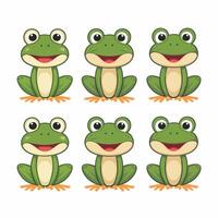 söt tecknad serie groda uppsättning, animering ramar. förtjusande liten froggy leende, Hoppar, kväkande, vinka och fångst flyga med tunga. enkel platt stil illustration. vektor