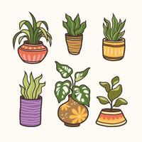 uppsättning av krukväxter isolerat design, växter i kastruller design illustration vektor
