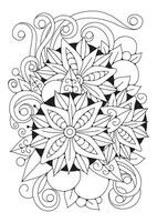 färg sida med stor blomma och knoppar. svart och vit bakgrund för färg. konst terapi. konst linje. vektor