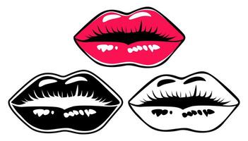 einstellen weiblich Lippen Symbol. Frauen Lippen Pop Kunst Stil Illustration vektor