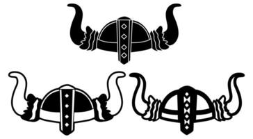 uppsättning scandinavian hjälm ikon. viking hjälm silhuett design vektor