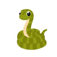 grön orm i platt stil. tecknad serie illustration av en huggorm på en vit bakgrund. barn illustration. symbol av de 2025 år. vektor