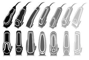 einstellen metallisch Haar Clipper Symbol Symbol. Fachmann Trimmer und Rasierapparat vektor