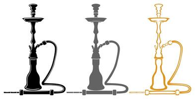 uppsättning östra vattenpipa ikon. årgång shisha logotyp vektor