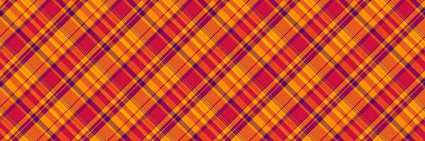 Valentinstag prüfen Textil- Stoff, tropisch Plaid Textur. Glanz Hintergrund nahtlos Muster Tartan im Orange und rot Farben. vektor