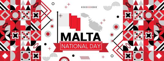 Malta Banner zum National Tag mit abstrakt modern Design. Malaysia Flagge und Karte mit Typograph Flagge Farbe Thema. vektor