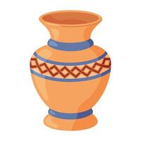 farbig Keramik Vase. Porzellan Vase zum Blumen, Antiquität Keramik, Blumen- und abstrakt Muster. Vase Keramik, Blumen- Topf, bunt Krug. modisch eben Stil isoliert auf Weiß Illustration vektor