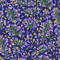 nahtlos Blumen- Muster mit klein lila Blumen und Grün Blätter auf dunkel violett Hintergrund vektor
