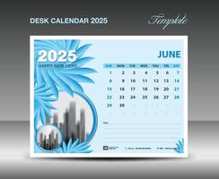 kalender 2025 design- juni 2025 mall, skrivbord kalender 2025 mall blå blommor natur begrepp, planerare, vägg kalender kreativ aning, annons, utskrift mall, eps10 vektor