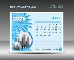 kalender 2025 design- april 2025 mall, skrivbord kalender 2025 mall blå blommor natur begrepp, planerare, vägg kalender kreativ aning, annons, utskrift mall, eps10 vektor