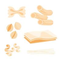 Pasta von anders Formen. Italienisch Essen Sammlung. Spaghetti, farfalle und Penne. vektor