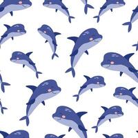 nahtlos Muster Karikatur Delfin auf ein Weiß Hintergrund. Illustration zum Kinder- Hintergrund, Textilien, Verpackung. vektor
