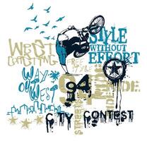 illustration av freestyle cykel ryttare. konst i sammansättning med avskalade text. design för grafik på t-shirts, affischer, etc. vektor